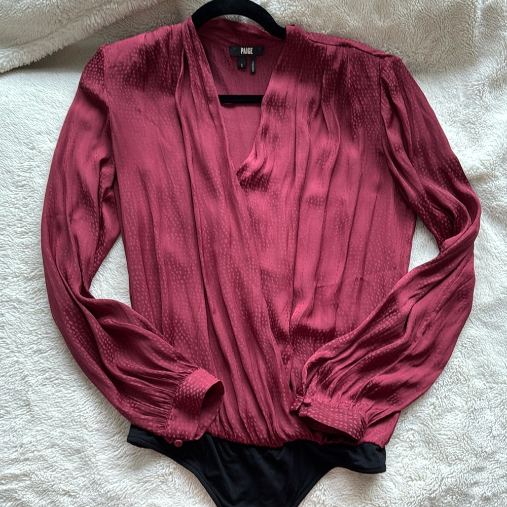 PAIGE | Women's Size Small | Sevilla Surplice Bodysuit in Cordovan Jacquard